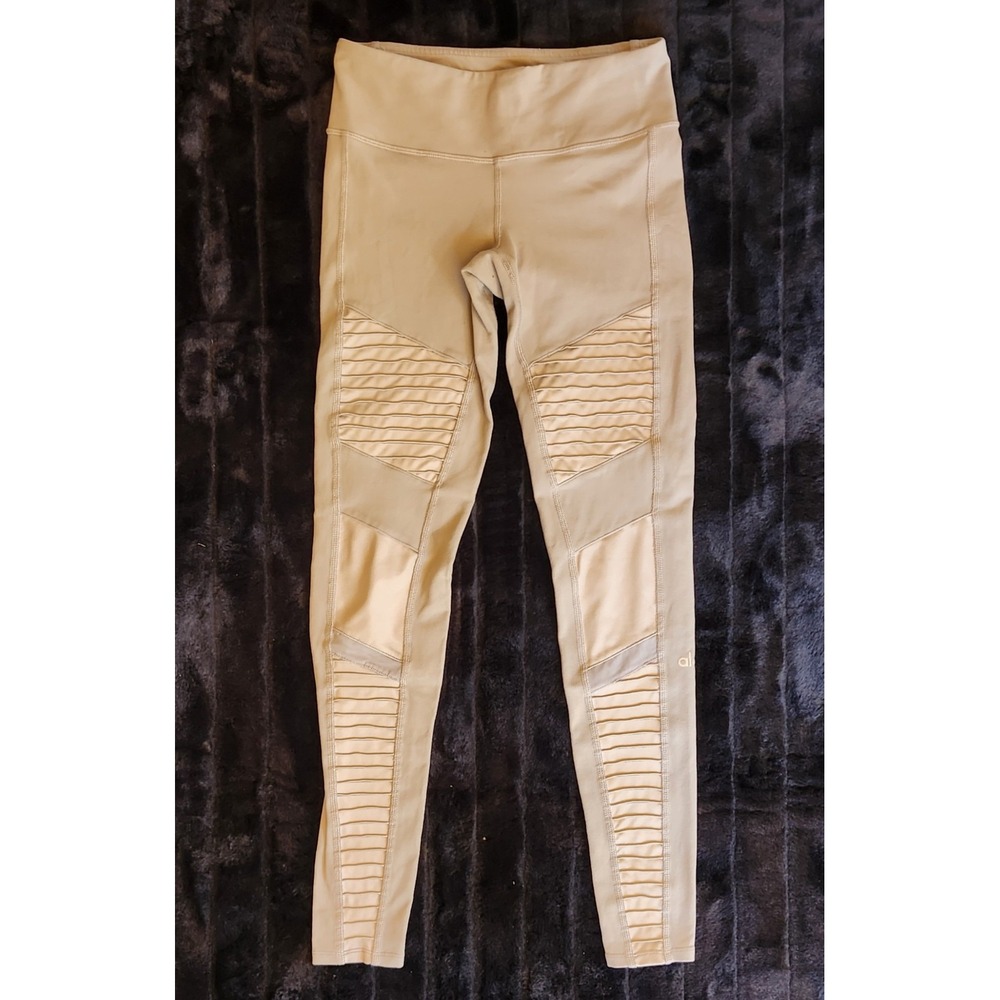 Alo Yoga Leggings Womens XS Beige High Waist Mesh Ankle Yoga Gym Pants Stretch